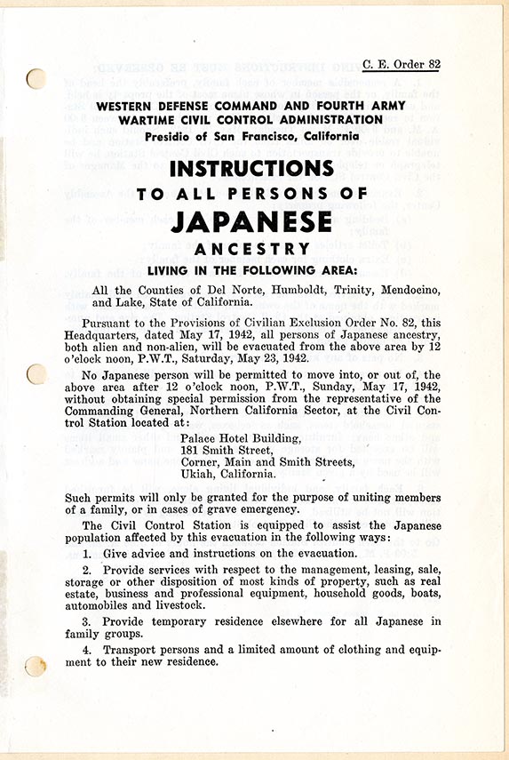 Civilian Exclusion Order No. 82 - Page 1